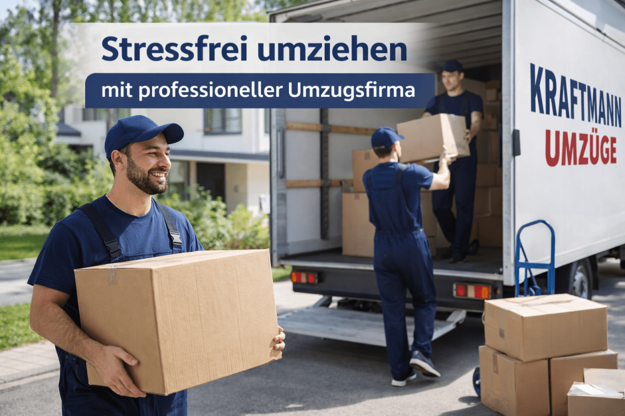 Professionelles Umzugsteam trägt Umzugskartons in eine neue Wohnung