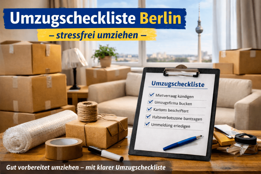 Umzugskartons und Umzugscheckliste in einer Berliner Wohnung
