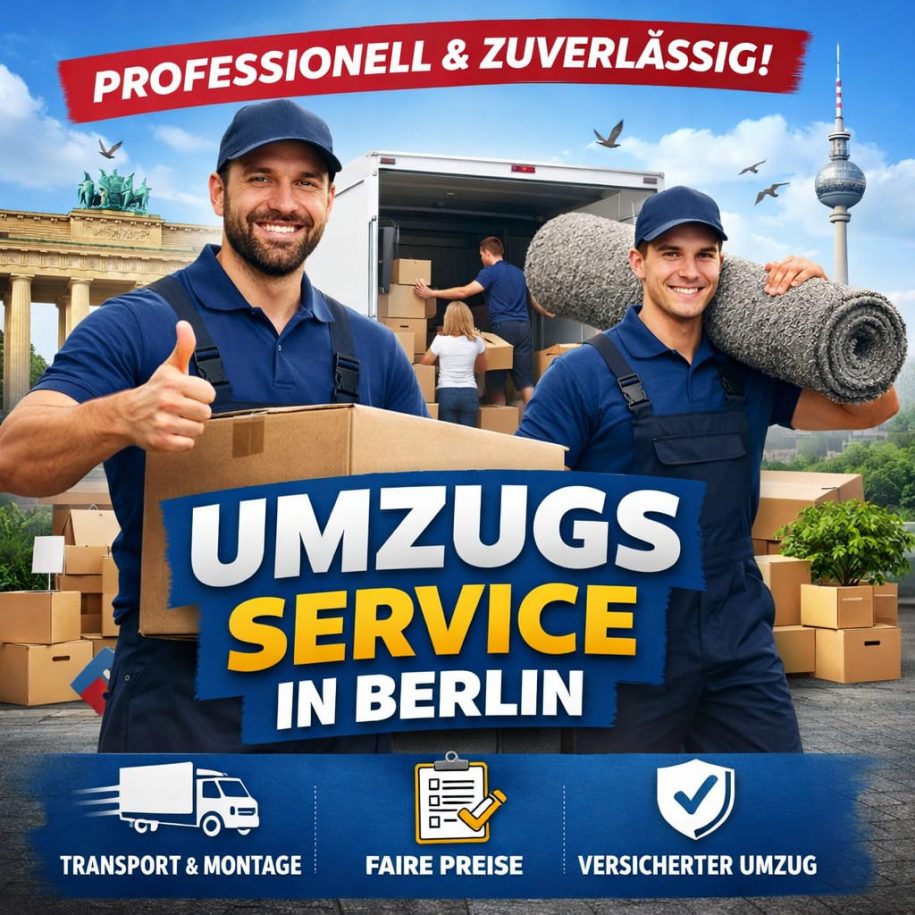 Umzugsteam verlädt Möbel und Kartons professionell im Berliner Wohnhaus