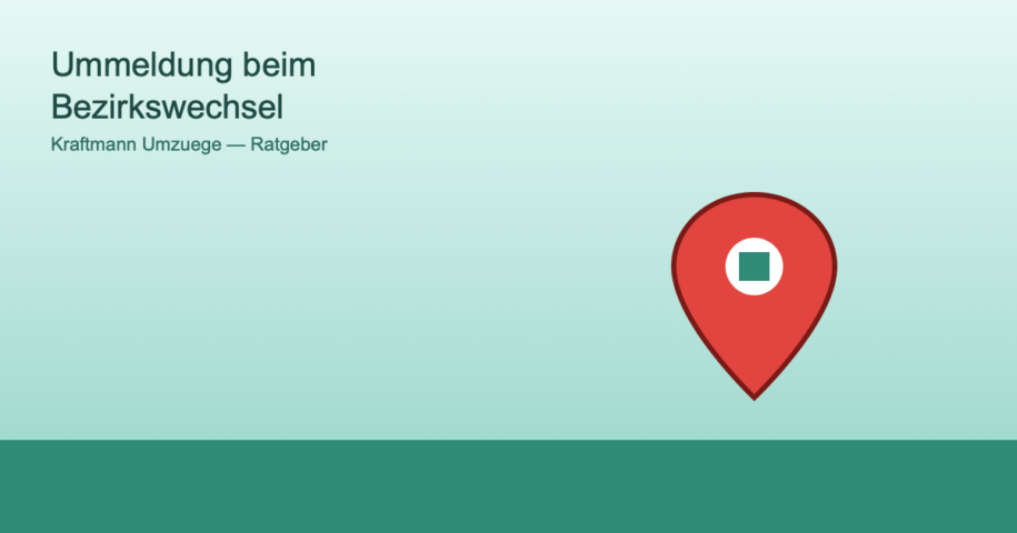 Illustration eines Standortmarkers mit Dokument als Sinnbild für die Ummeldung beim Wechsel des Berliner Bezirks