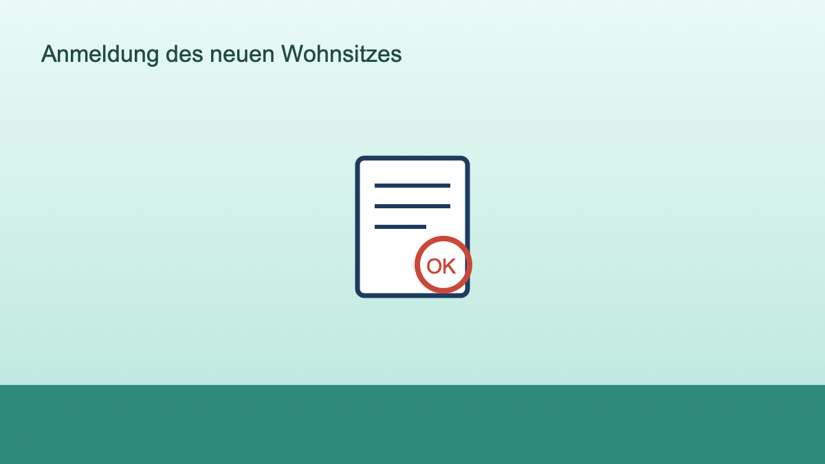 Symbolbild eines Dokuments mit Bestätigungshaken für die Anmeldung des Wohnsitzes