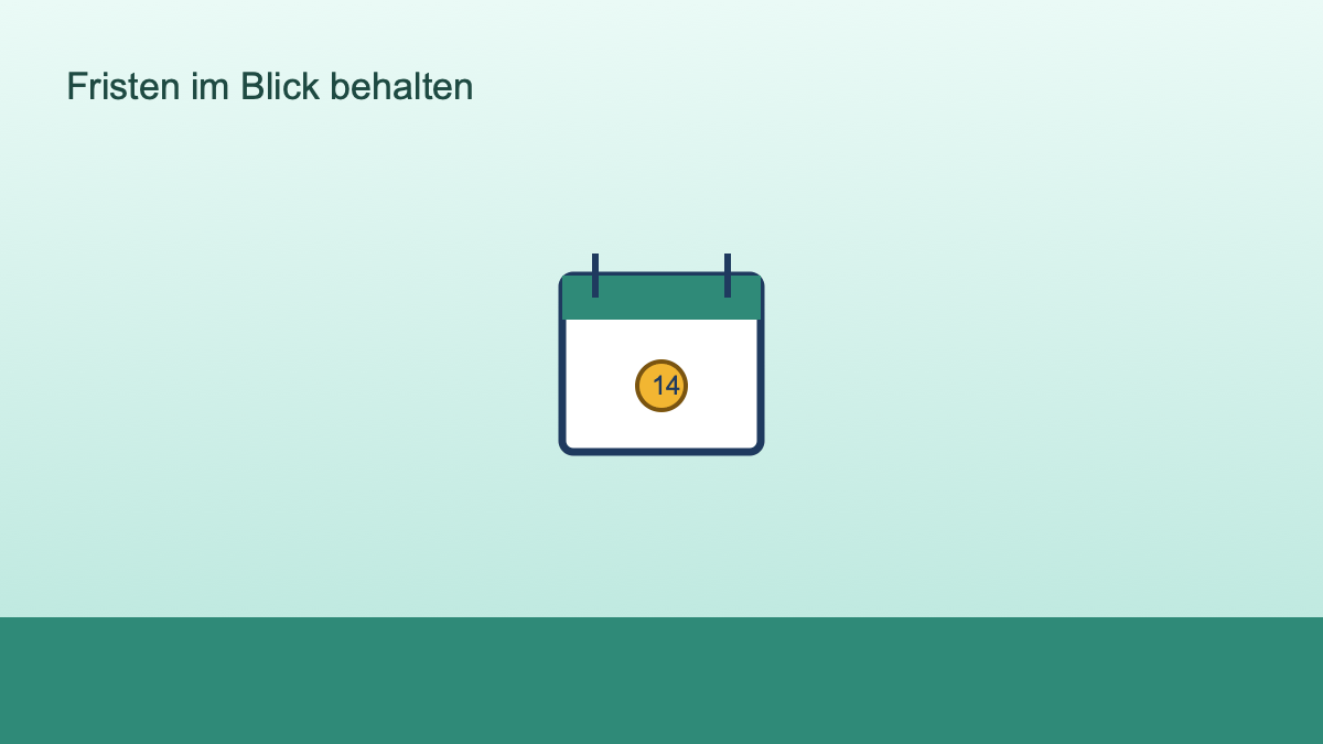 Symbolbild eines Dokuments mit Kalenderzahl 14 für die Anmeldefrist